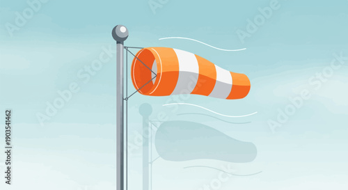 Windsock on pole indicating wind direction and strength against sky