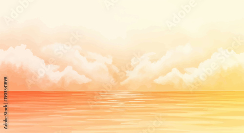 Watercolor-style ocean with soft clouds and gentle ripples