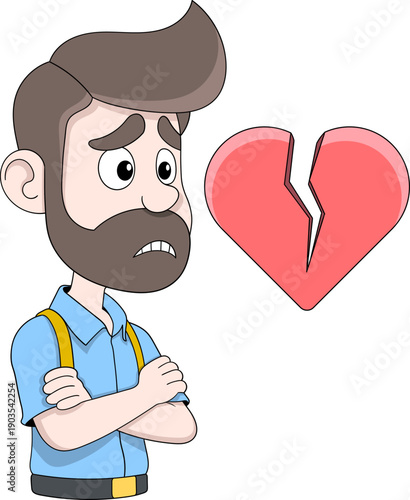 Broken Heart Valentine Cartoon Sad Man Illustration