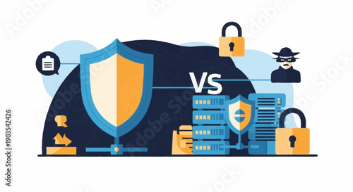 Cyber security shield protecting data against hacker threats in a digital landscape