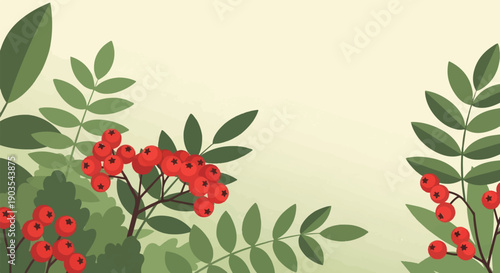 Vibrant red berries nestled amongst lush green foliage against a soft gradient backdrop