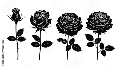 Black and white roses in a symmetrical arrangement with leaves and stems Vector
