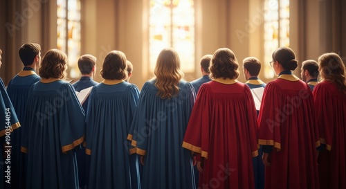 Choir group singing in church.