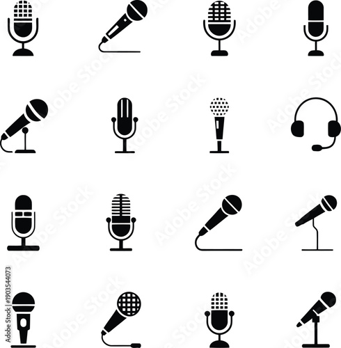 Various microphone icons for recording and communication needs