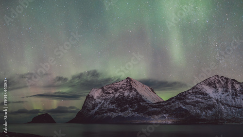 Northern lights - Norway - February arctic night sky with colorful aurora borealis 