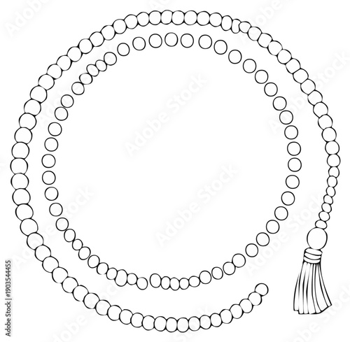 Islamic Prayer Beads Tasbih or Misbaha with Tassel Icon Outline