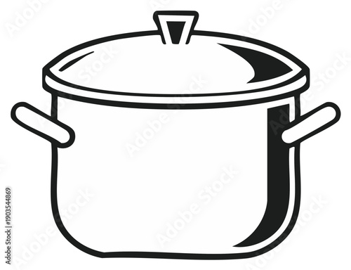 Simple Black and White Illustration of a Cooking Pot with Lid and Handles