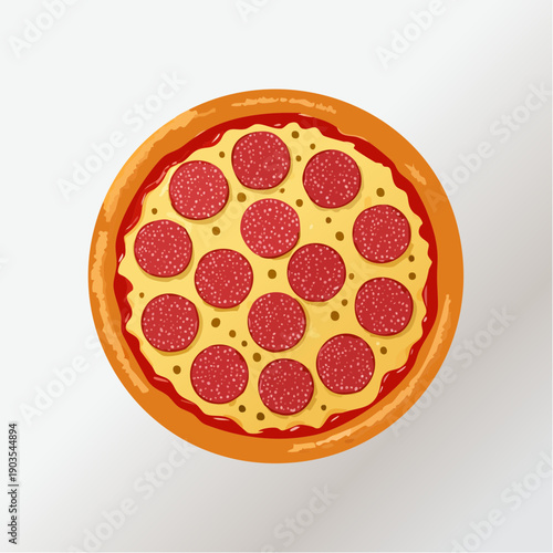 A vibrant, top-down illustration of a classic pepperoni pizza, featuring melted cheese and spicy meat toppings on a perfectly baked golden crust, symbolizing a delicious and quick meal option