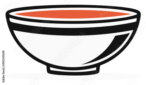 Simple Graphic Illustration of a Bowl Filled with Red Soup or Sauce, Vector Line Art