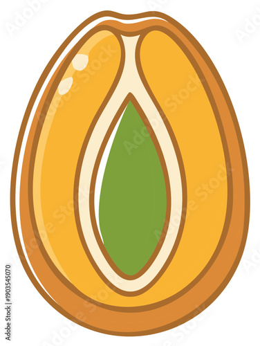 Halved apricot graphic featuring golden flesh and a green pit for recipes and health infographics.