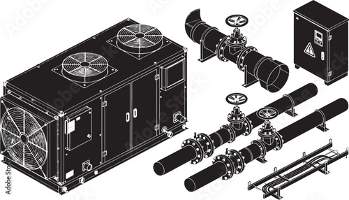 An detailed image of an industrial unit and pipeline system, showcasing the precision and efficiency of engineering. This detailed image reveals complex mechanical systems. 
