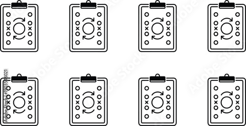 Clipboard checklist icons set with circles and crosses symbols minimal black outline vector illustration isolated on white