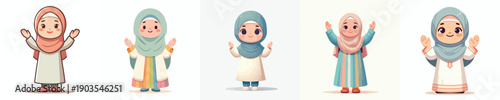vector of a little Muslim girl standing in a praying gesture front view