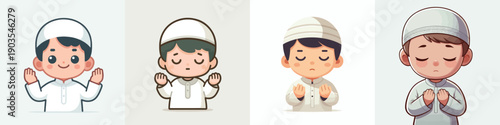 vector half body of a little Muslim boy a praying gesture front view