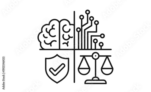 Technology and ethics concept illustration with brain and circuits  AI governance artificial intelligence ethical responsible regulation policy compliance framework regulatory risk  oversight controls