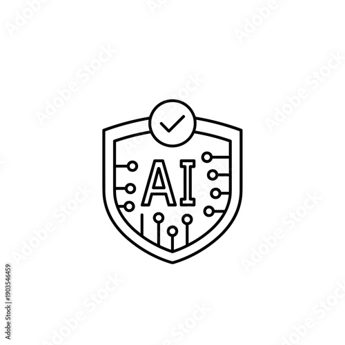 AI security shield icon with circuit lines and check mark design  AI governance artificial intelligence ethical responsible regulation