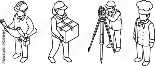 Four diverse professions are represented in a clean, high-contrast illustration, each person in unique attire, ready to work.