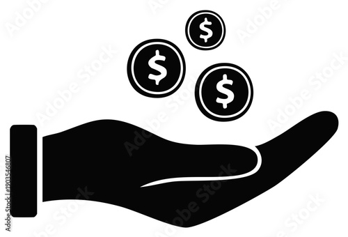 Hand with American currency dollar coins, financial investment, wealth and savings concept