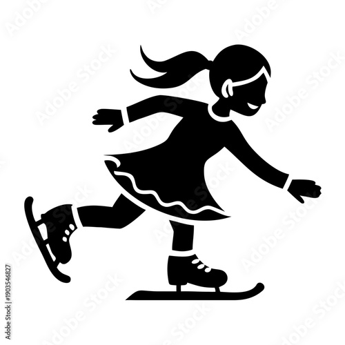 girl ice skating spin silhouette icon illustration for sports, performance, and creative design use