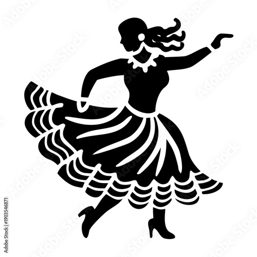 girl dancing salsa spin silhouette icon illustration for dance, performance, and creative design use