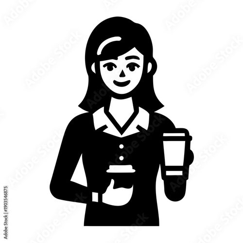 girl holding coffee silhouette icon illustration for hustle, productivity, and creative design use