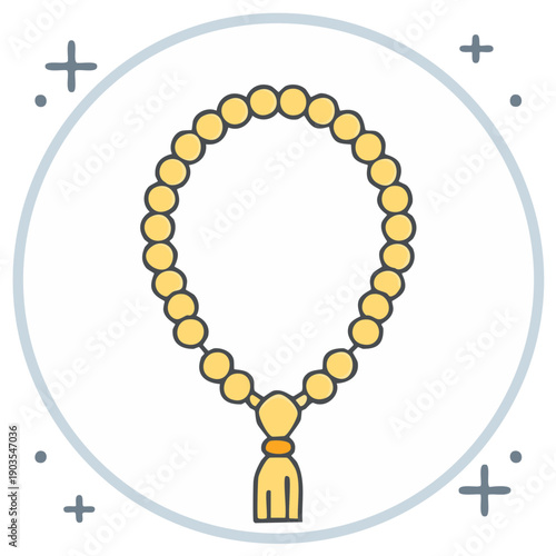 Religious prayer beads tasbih misbaha icon with yellow beads and decorative tassel