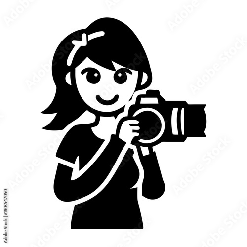 photographer girl camera lens icon silhouette illustration for photography, media, and creative design use