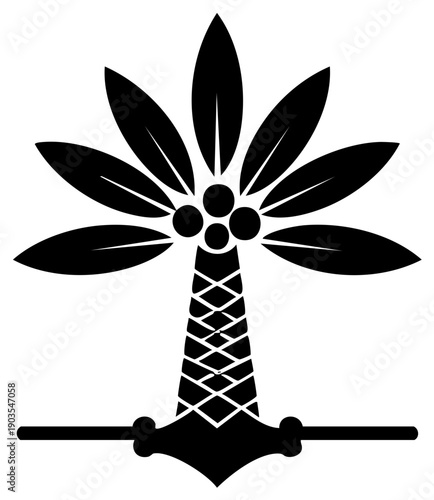 Stylized Silhouette Palm Tree with Fruit and Crossbar Symbol