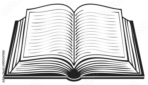 Open Book Vector Illustration Black and White Reading Study Education