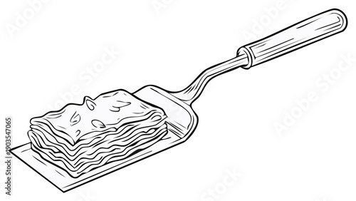 A Slice of Lasagna on a Server Utensil Drawing