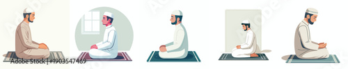 vector muslim man gesture sitting on prayer mat