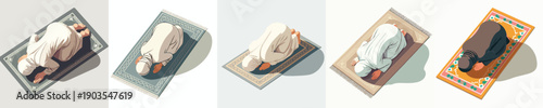 vector of a Muslim woman praying with a prostrate gesture top view