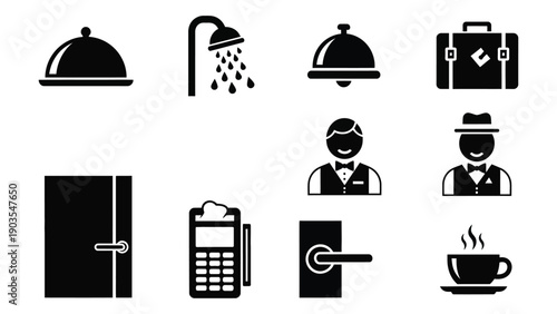 Icons representing various services and facilities in a hotel setting Vector