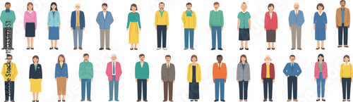 Diverse people illustration set, character design icon pack, fashion outfit artwork, demographic representation graphic, colorful lifestyle vector collection