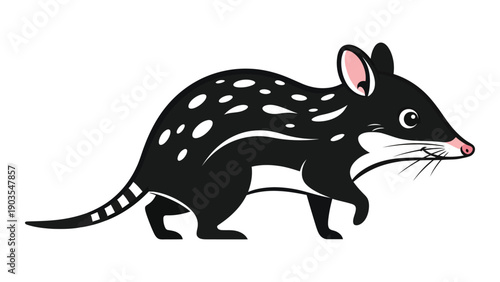 A spotted animal with a long tail and small ears walking on all fours Vector
