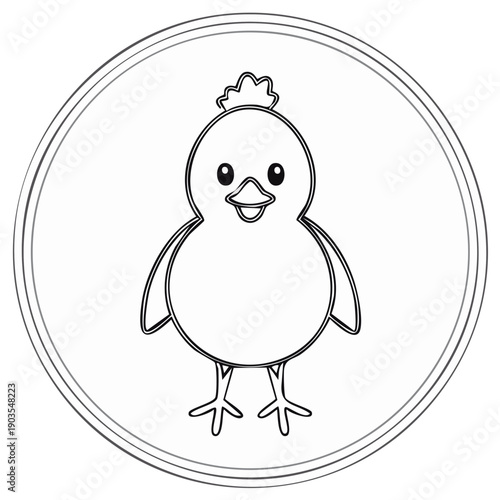 Outlined Little Chick Illustration in a Circle Easter Theme Icon