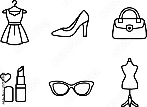 Line icons of clothes, beauty and style.
