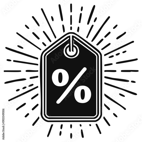 Sale Promotion Price Tag with Radiating Sunburst for Discount Advertising