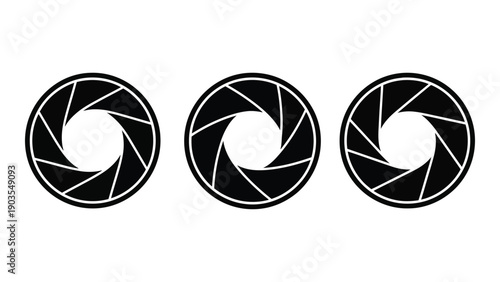 Three black and white circular designs with intricate patterns and lines. Vector