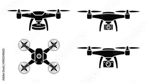 Four different types of drones showcasing their unique designs and features Vector