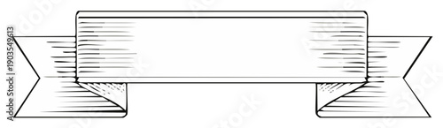 Elegant blank banner ribbon scroll with classic vintage engraved line art