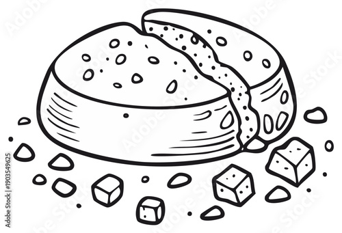 Cartoon illustration of sliced cheese and cheese cubes