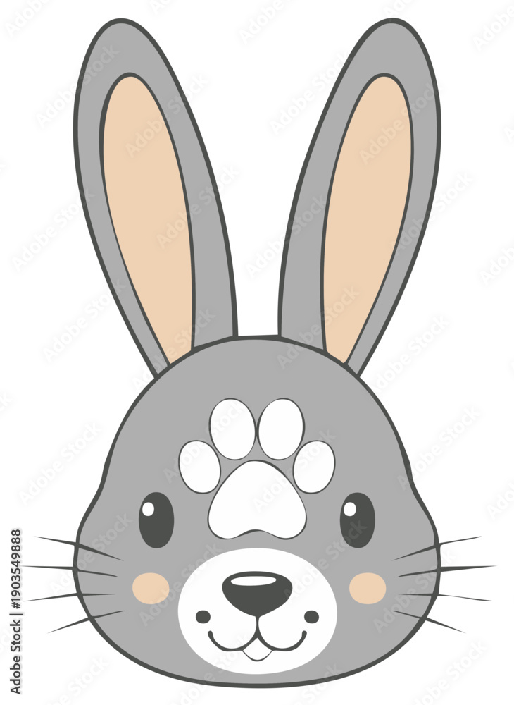 Obraz premium Cartoon bunny face with paw print on head illustration