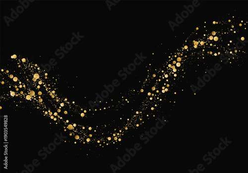 Golden glitter wave on black background