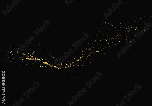 Abstract black background with flowing golden glitter wave made of sparkling particles, elegant luxury vector design