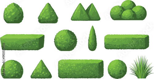 Green garden bushes hedges set, cartoon landscape foliage elements isolated vector illustration design collection flavector