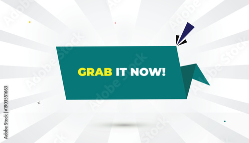 Grab It Now editable EPS format web banner vector art illustration template design light green shapes yellow bold font white gray gradient abstract illustration sunshine business background 4K vibrant
