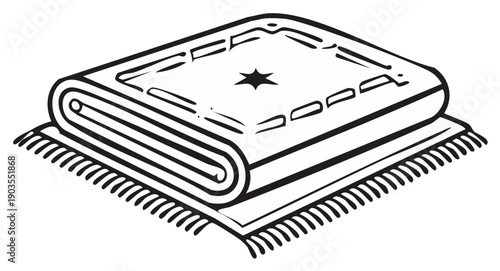 Folded blanket on traditional rug vector illustration