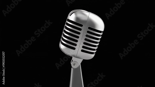 Vintage microphone rotating on alpha channel background in seamless loop. 