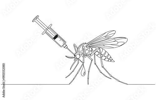 Malaria-spreading mosquitoes all around. Be alert. Live healthy. World Malaria Day. Continuous line design graphic illustration